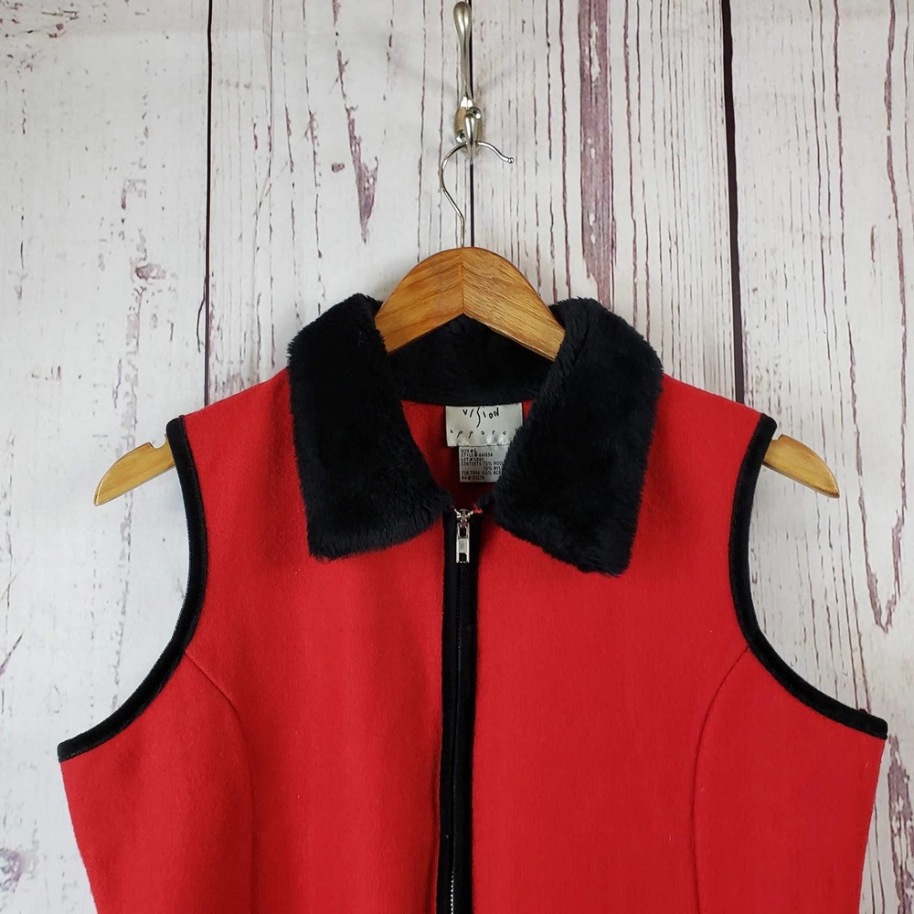 Vision Apparel Vest Womens Size Large Zip Front Sleeveless Wool Red